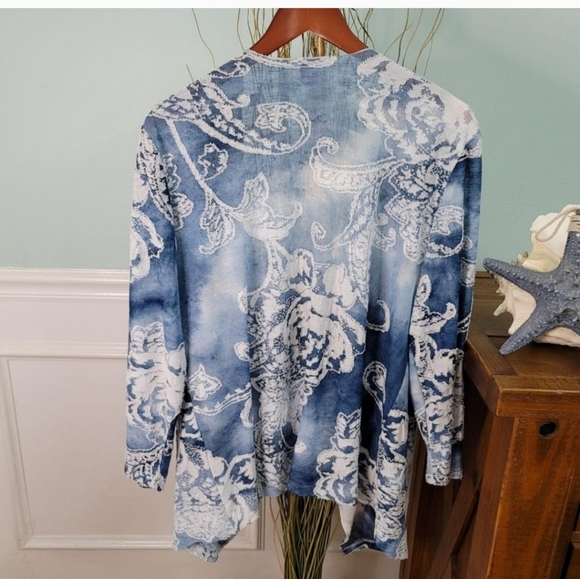 Chico's | Floral Sheer Draped Open Cardigan - Picture 2 of 5